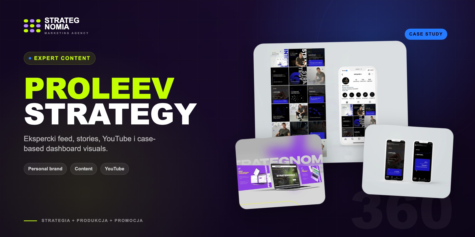 Strategnomia hero composition for Proleev Strategy Consulting content and dashboard visuals